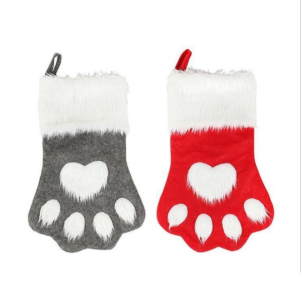 Calza di Natale Calzini appesi Ornamento per l'albero Decor Calze Peluche Calzini natalizi Cane Gatto Zampa ornamenti natalizi Regalo kdis Sacchetto di caramelle