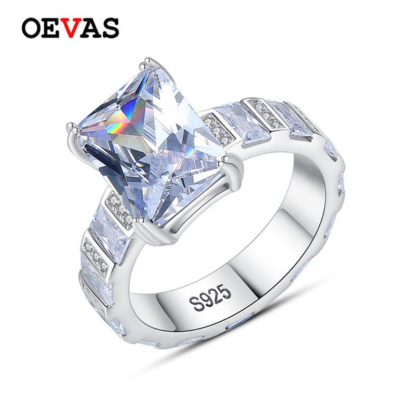 

oevas 100% 925 sterling silver rings for women sparking full zircon luxury 8*11mm big gemstone wedding party bride band jewelry, Golden;silver
