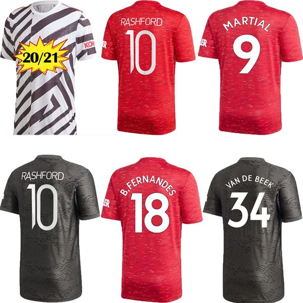 

player fan 20 21 fc manchester home away sancho fernandes soccer jersey united utd 2020 2021 pogba football shirt black rashford uniforms, Black;yellow