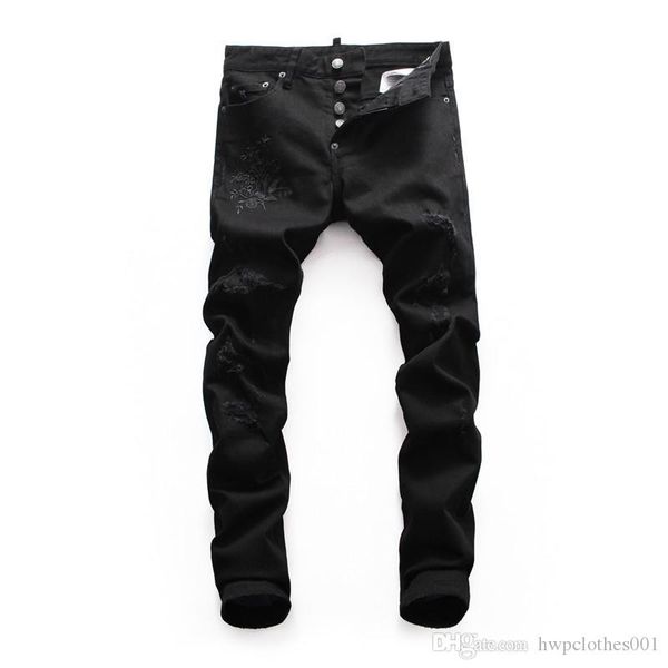 

fashion 2020 new men distressed ripped biker jeans slim fit motorcycle biker denim for men fashion designer hip hop ripped jeans, Blue