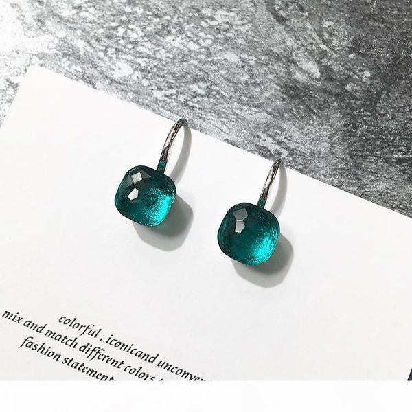 

brass material paris design earring with nature jade and zircon decorate stamp logo charm stud earring 18k rose gold plated for women an, Golden