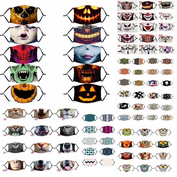 

halloween mask reusable 3d painting pumpkin grimace face mask printed protective pm2.5 filters washable kid skull face mask hh9-3197