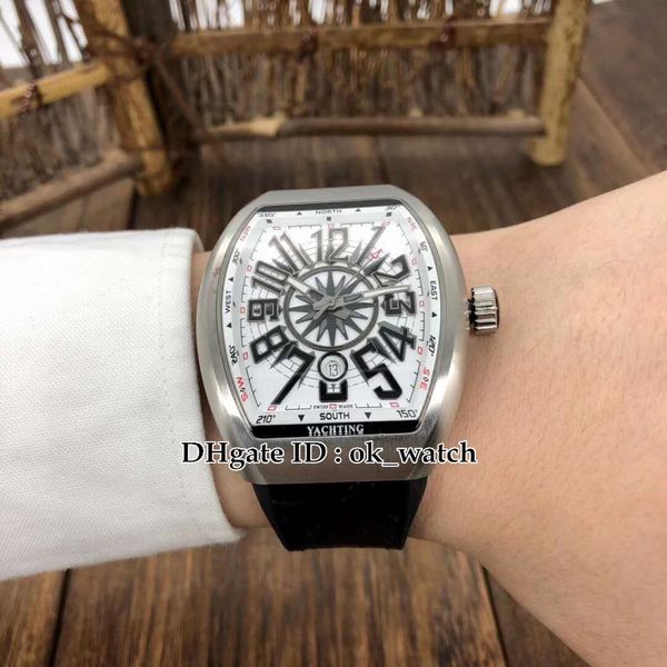 Neue Version Herrenkollektion Yachting V45 SC DT Yachting Mens Automatic Watch White Dial Black Leder Gummi -Gurt Gents Sport Uhren