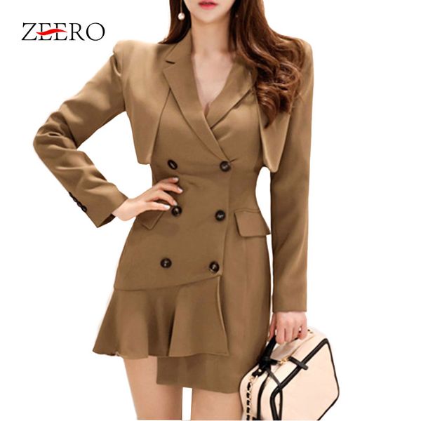 

women blazer dress 2020 korean fashion women blazer dress long sleeve noteched ruffles long blazers work coats, White;black