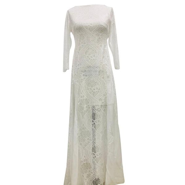 

casual dresses women backless lace dress fashion long sleeve see-through for party ball, Black;gray