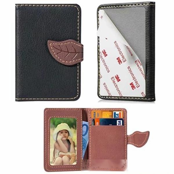 

1pc universal leather back phone cover case sticker card holder wallet slots with leaf flip case 3m glue for cell phone