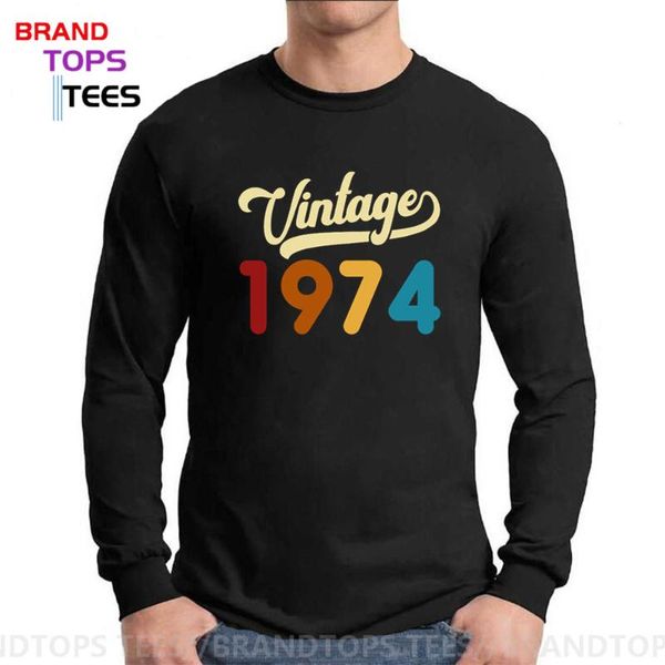 

fashion 1974 vintage t shirts men cotton autumn funny 46th birthday long sleeve birthday gift t shirt tees mans gift tshirt, White;black