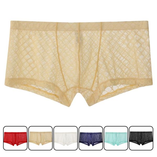 

lingerie gay wear pants new breathable thin boxer men mesh transparent see through u-convex underwear, Black;white