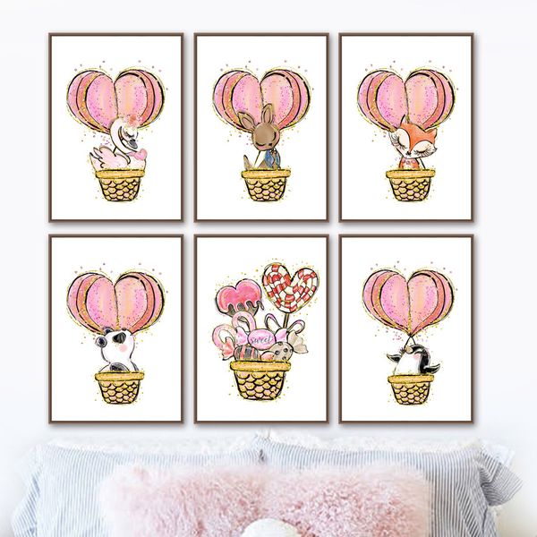 

swan fox rabbit panda penguin air balloon nursery wall art print canvas painting nordic poster wall pictures kids room decor