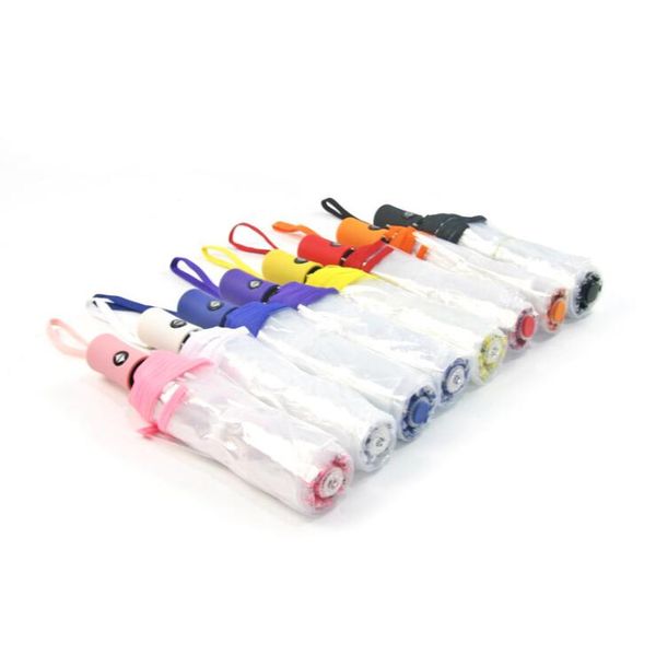 

fashion compact fully automatic umbrella three folding clear windproof umbrellas women men 8 rib rainproof transparent umbrella gift