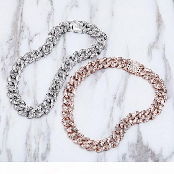 

women choker necklace jewelry 14mm 14 15inch gold plated bling ice out cz cuban necklace choker for party wedding gift, Silver