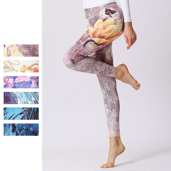 

women stretch high waist printed digital yoga pants tight leggings sports running training fitness pants leggings sport fitness, White;red