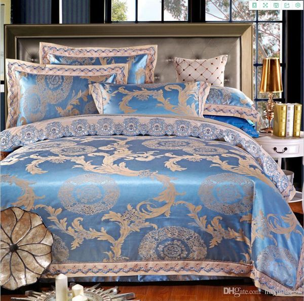 

luxury satin jacquard silk/cotton bedding set 4/6pcs lace duvet cover bedclothes bed sheet set pillowcases bed cover  king size