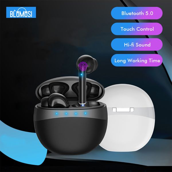 

2020 new design wireless bluetooth headphones earphones 5.0 tws hifi headset bass earbuds with touch control for sports and business