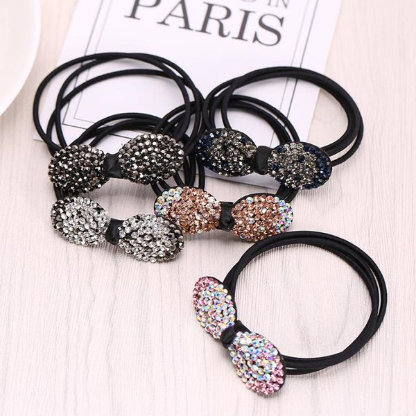 

hair accessories 2021 korean creativity rhinestone bowknot elastic bands girl women fashion ponytail holder full diamond