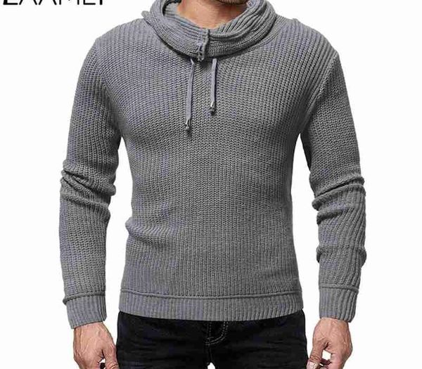 

laamei fashion wild solid color personality high collar men knit sweaters male sweater sweater pullover for men thick and warm, White;black
