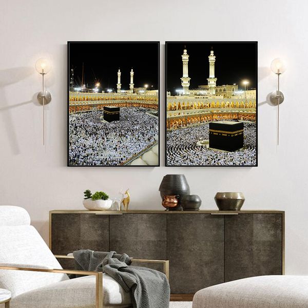 

great mosque of mecca canvas art paintings for home decor islamic holy land landscape wall posters muslim decorative pictures