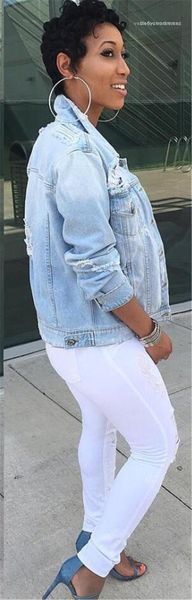 

female coat casual spring women outwear women hole pocket jeans jackets plus size long sleeve, Black;brown
