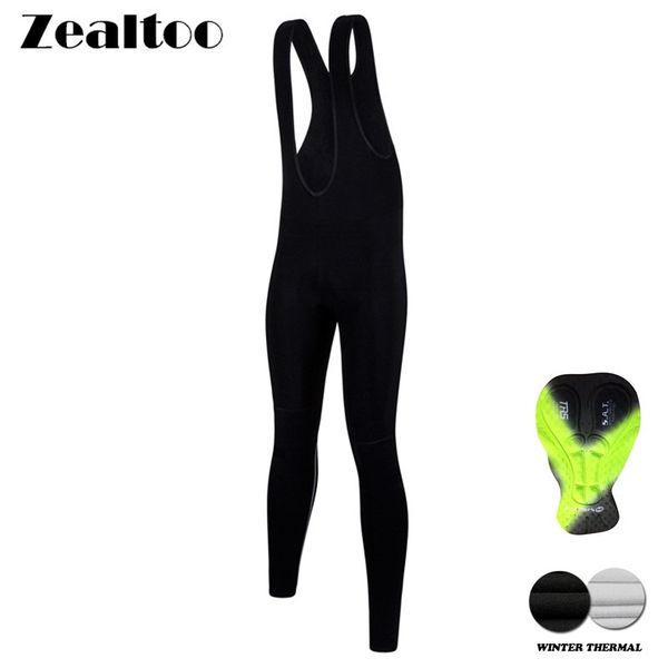 

racing pants zealtoo roupa ciclismo 3d padded coolmax gel winter thermal long cycling bib fleece mtb bike bicycle trousers, Black;blue