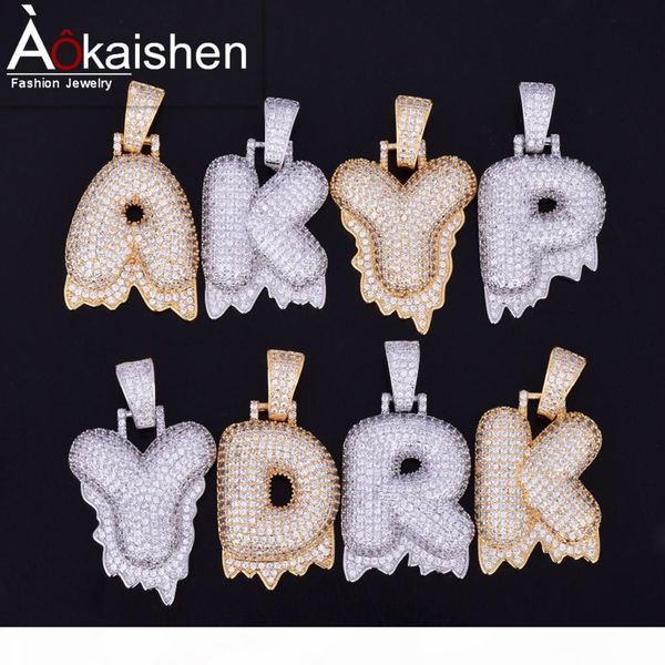 

custom name bubble letters pendant necklace hip hop jewelry seller men women's cubic zircon two colors for rope chain, Silver