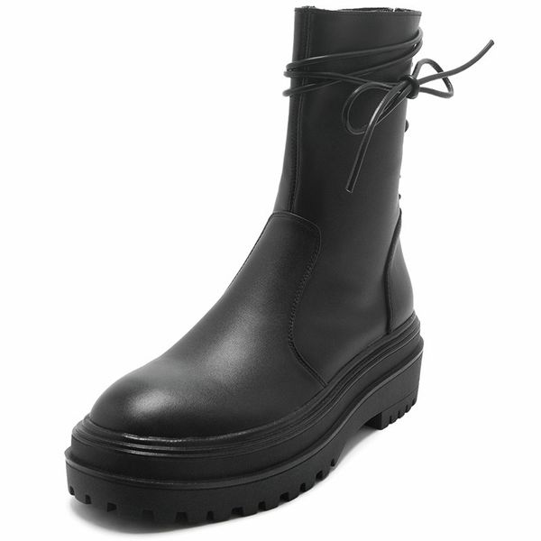 

2021 новых сжатого side zipper платформы женская женщина зима сапоги из натуральной кожи коренастых каблуков обуви рабочей группа обуви женщ, Black