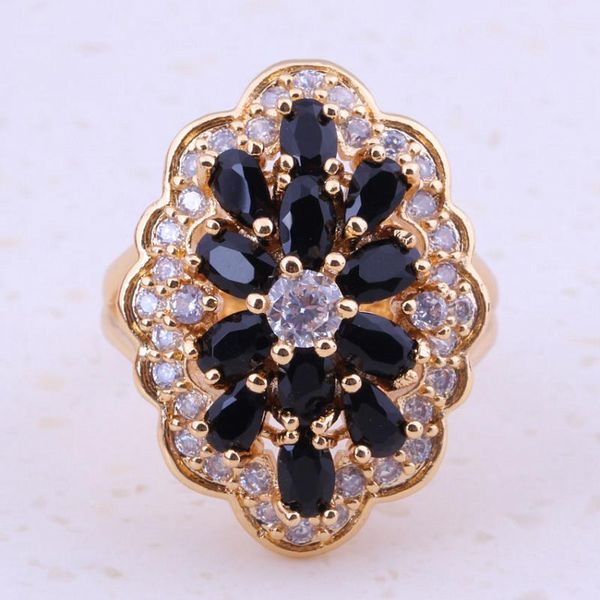 

stunning black crystal & cubic zirconia yellow gold color trendy rings for women party fashion jewelry gift box i0123, Golden;silver
