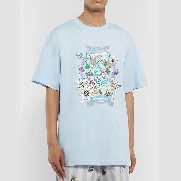 

19SS Vetements Cartoon Tee Crazy Little Goat Pink Pegasus Printing Fashion Casual T-shirt Cute Sport Summer Men Women Loose Tee HFHLTX026