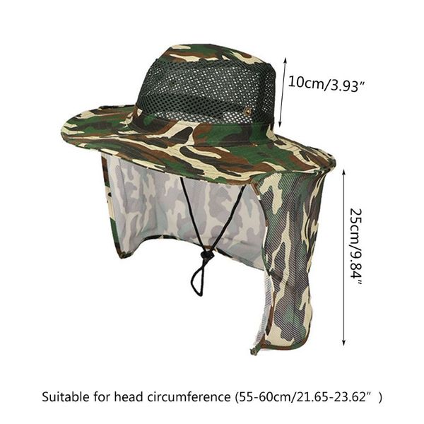 

camouflage bucket hat with mesh neck flap fishing wide brim bo, Blue;gray