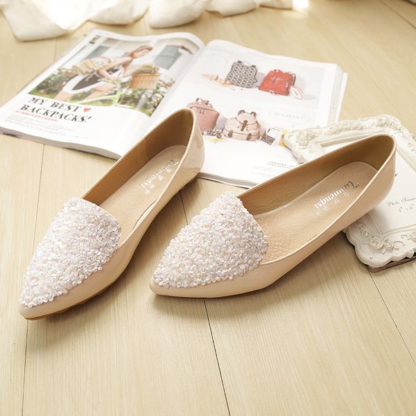 

bling black white flats shoes women pointed toe slip on loafers for women plus size 43 casual maternity shoes