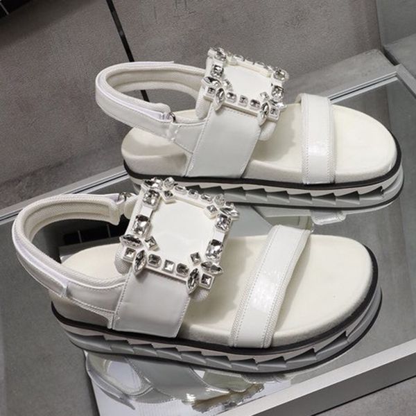 

crystal round toe sandals summer brand design solid women shoes casual leisure hook-loop female sandals, Black