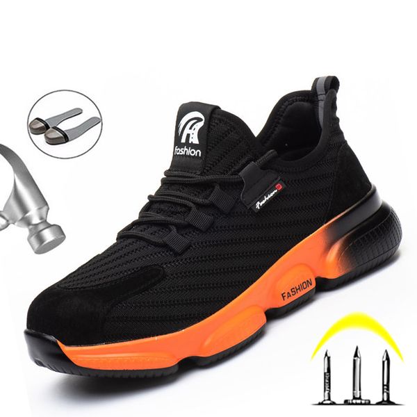 

boots safety shoes men anti-puncture work indestructible working sneakers male steel toe, Black