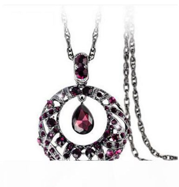 

new fashion high quanlity crystal sweater women pendant necklace long drop necklace party dress jewelry gift, Silver