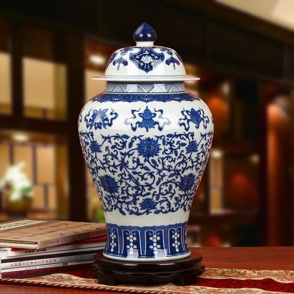Reprodução gengibre cerâmica jar vaso Antique Porcelain templo frascos azul casa decoração e jarros de cerâmica branca com tampas