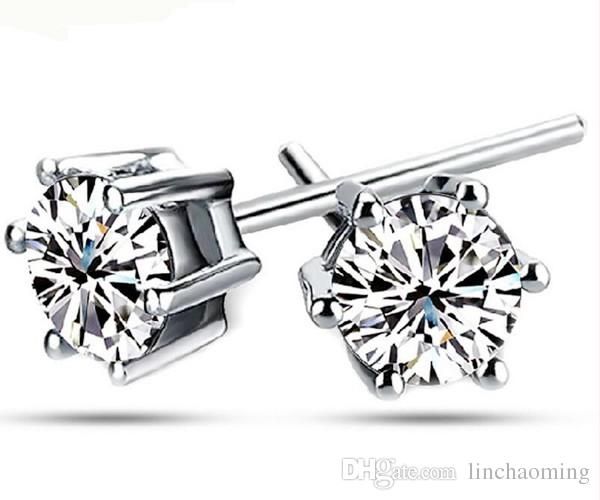 

european style 925 sterling silver six claw earrings piercing clear cz wedding stud earring jewelry women wholesale gift, Golden