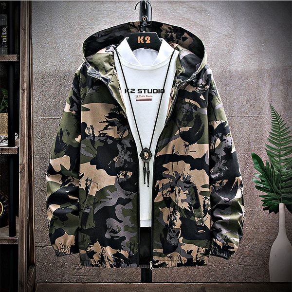 

новый 2020 мужская с капюшоном ветровка хип-хоп моды outwear printed street можно носить на camouflage jacket, Black;brown