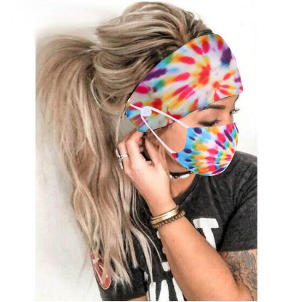 Frauen-Stirnband und Gesichtsmaske, Batik-Stil, Haar-Accessoires, Kopfband mit Masken-Knopf für Sport, Yoga