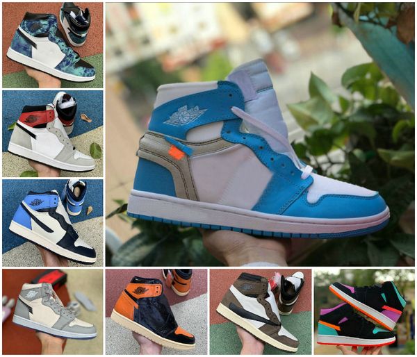 

new 1 high light smoke grey mens tie dye basketball shoes 1s obsidian asg unc white jumpman shattered backboard women travis scotts sneakers