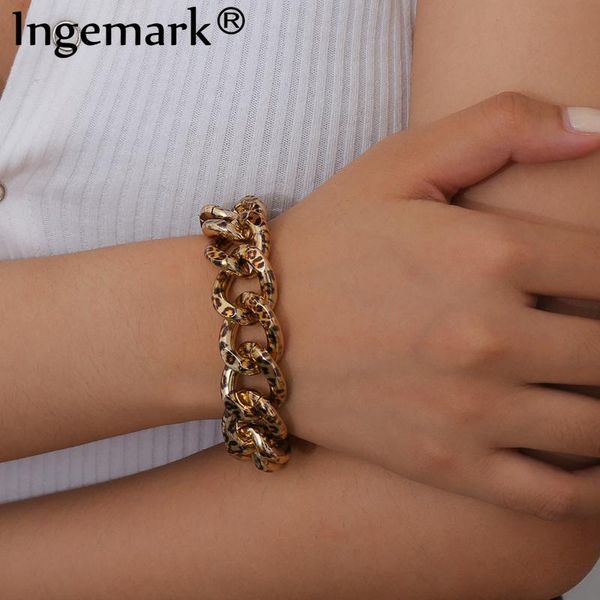 

goth punk cuban heavy metal bracelet bangle women men armband rock chunky leopard print twisted thick bracelets couple jewelry, Black