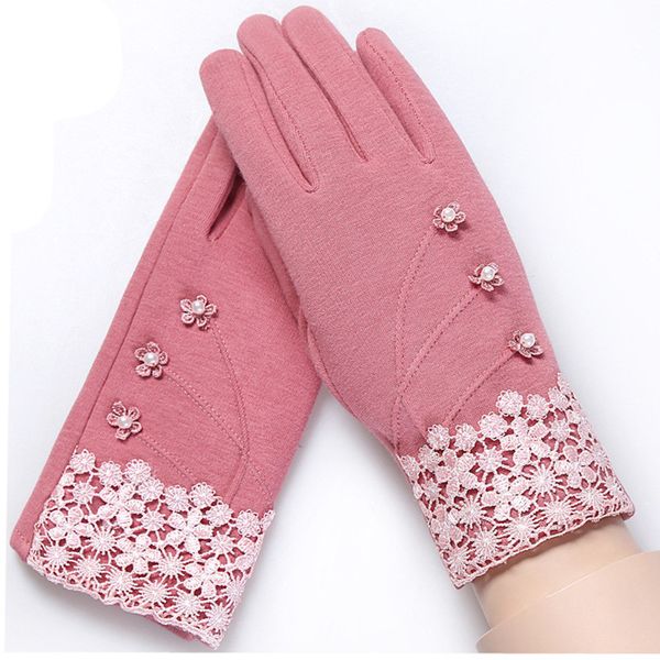 

five fingers gloves fashion women' winter cute bow full finger warm mittens female girl cotton cashmere touch screen driver, Blue;gray