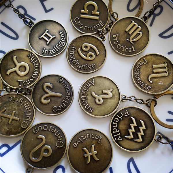 

Upscale New 12 constellation retro metal key buckle Key pendant Pendant