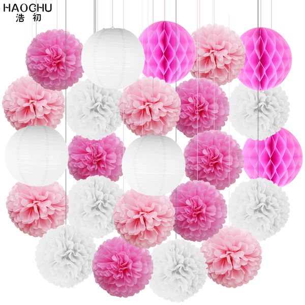 

24pcs/set hanging ball lanterns tissue paper pom flower honeycomb balls lantern wedding birthday christmas party decor