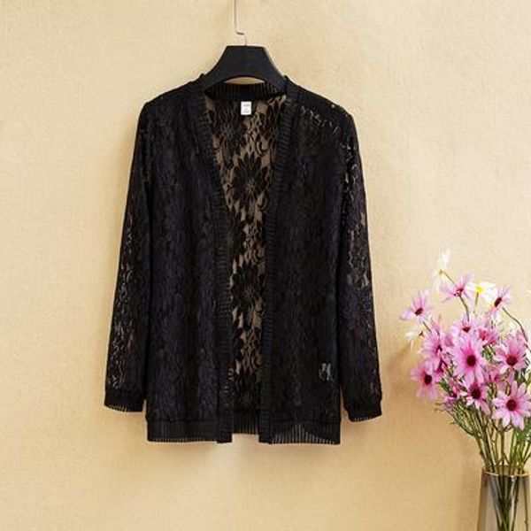 

2020 new fashion summer women hollow out lace little shawl jacket plus size 3 4 sleeve sun protection clothing cardigan 5xl g156, Black;brown