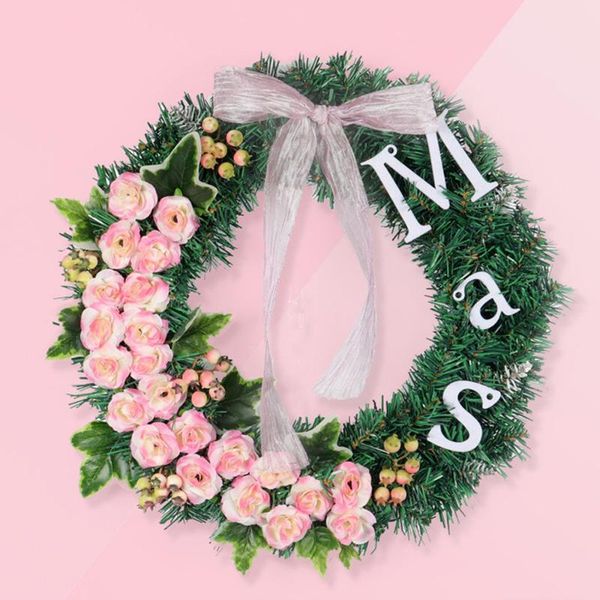 

christmas tree decorations 30/40cm pink rose mas berry green leaf door wreath door wall ornament christmas adornos de navidad