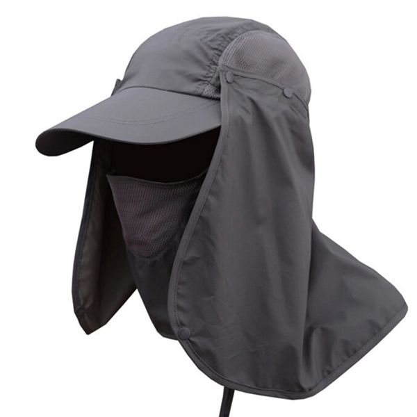 

new outdoor uv protection ear flap neck cover sun hat outdoor sunscreen detachable fisherman hat breathable hiking cycling caps, Blue;gray