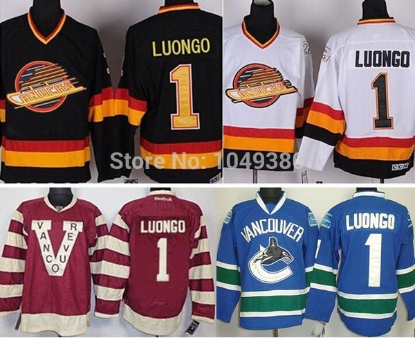 

vancouver canucks hockey jerseys #1 roberto luongo jersey claret red 100th anniversary black white blue stitched jerseys, Black;red