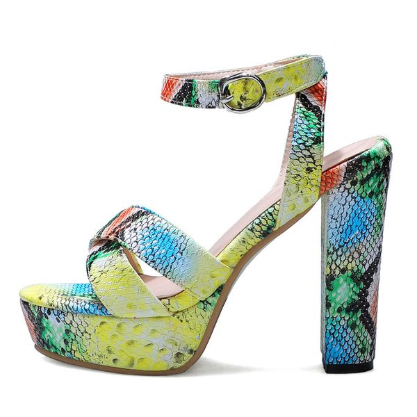 

ankle strap women sandals shoes fashion snake print women summer sandals platform high heels female large size, Black