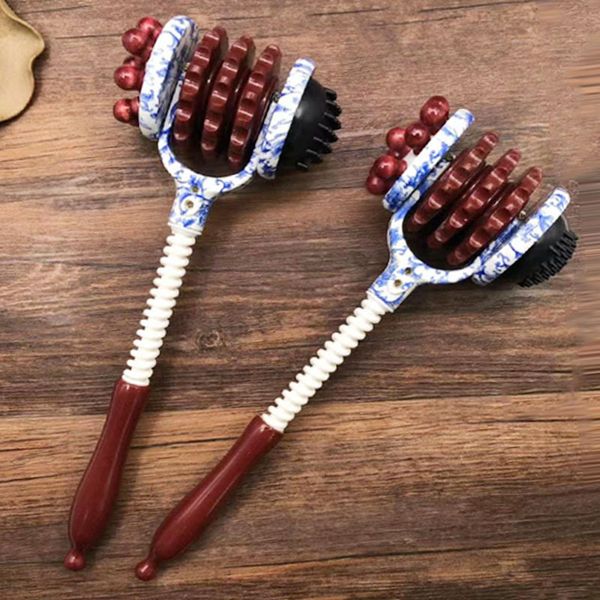 

body hammer manual roller massager wood handle relax massage tool for neck arm shoulder back leg p9