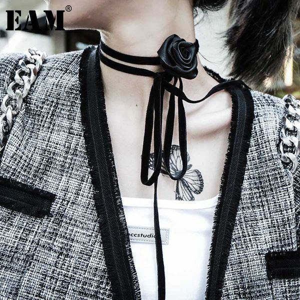 

eam] women black velvet bandage stitch long flower necklace new temperament fashion tide all-match spring autumn 2020 1y374, Silver