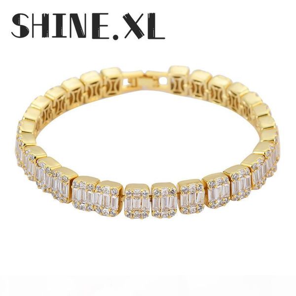 

hip hop jewelry mens square cubic zirconia tennis bracelet chain 1 row gold color cz bracelet link birthday gift, Black