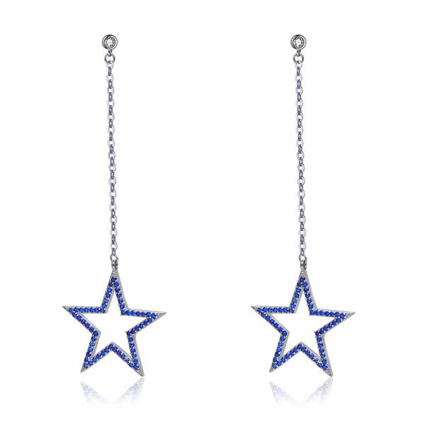 

2020 long chain pendant tassel dangle fashion jewelry for women girls summer pentagram star blue zircon designer drop earring, Silver